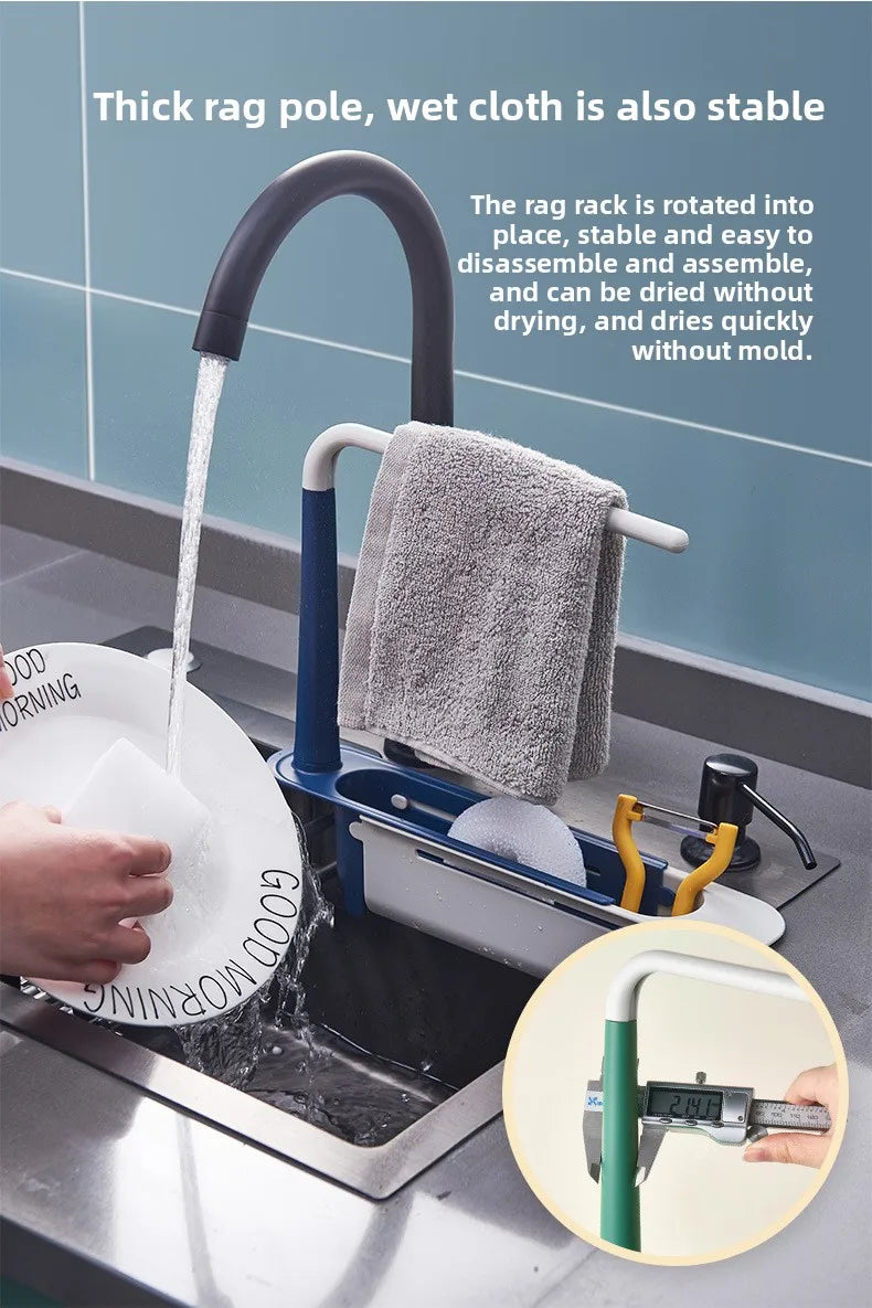 Kitchen Sponge Organizer With Drainer Multifunctional Telescopic Storage Rack Upgraded Adjustable Holder For Sink