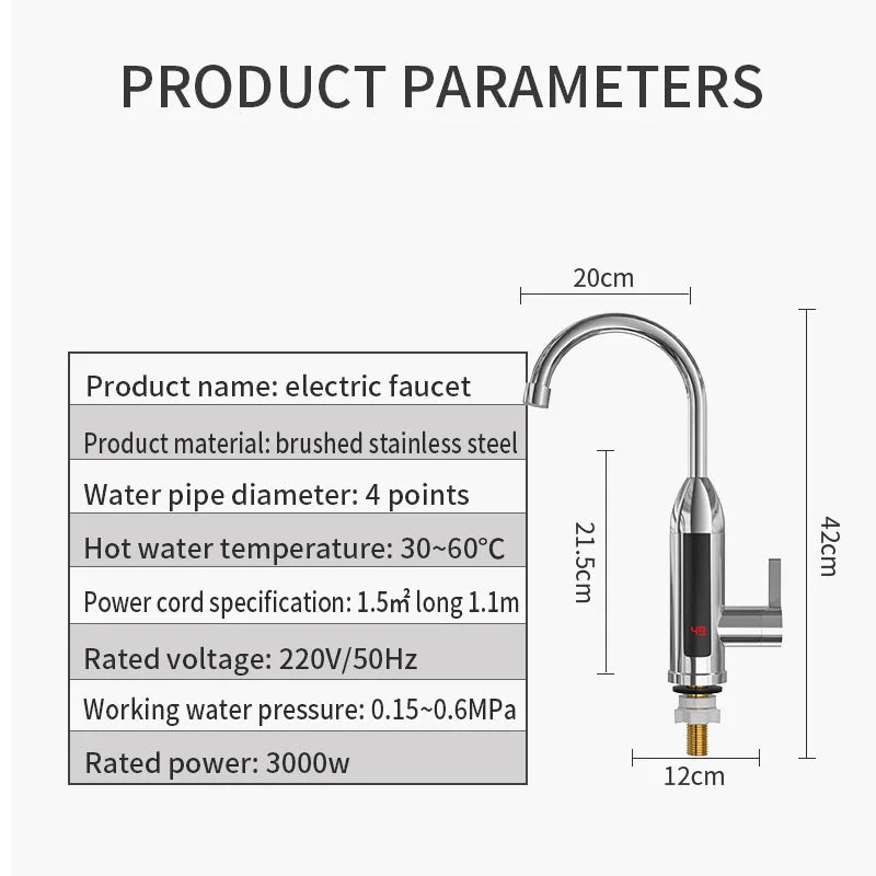 Electric Water Heater Faucet Instant Hot Water Faucet Heating Stainless Steel Kitchen Faucets Hot Cold Two Function Water Taps
