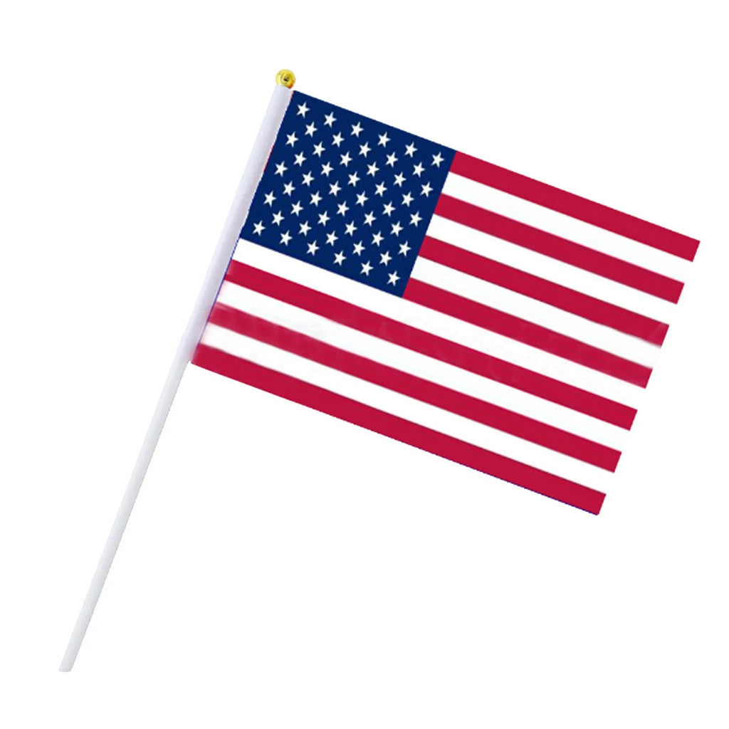 10PCS USA Stick Flag,American US 14x21cm HandHeld Mini ensign Pole United States Stick Flag Vivid Color Fade Resistant banner