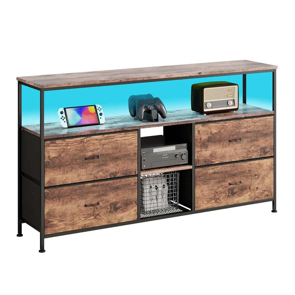 Rosahqnda TV stand with 4 drawers, TV cabinet, , adjustable shelves, TV table, TV cabinet living room furniture
