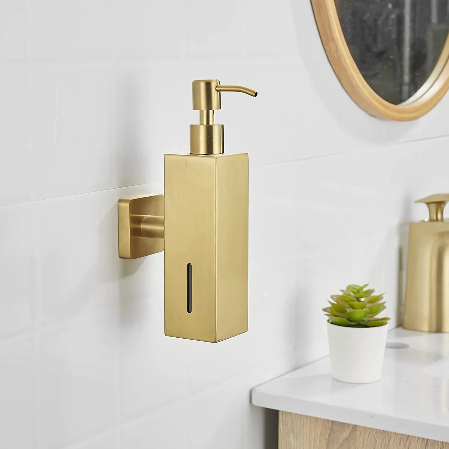 304 Brushed Stainless Steel Manual Soap Dispenser Wall Mounted Golden Black Square Round Soap Dispenser for Hotel Bathrooms