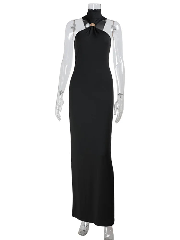 CNYISHE Solid Halter Elegnt Sleeveless Evening Party Women Dresses Hip Wrap Sexy Club Fashion Outfits Female Vesstidos Robes