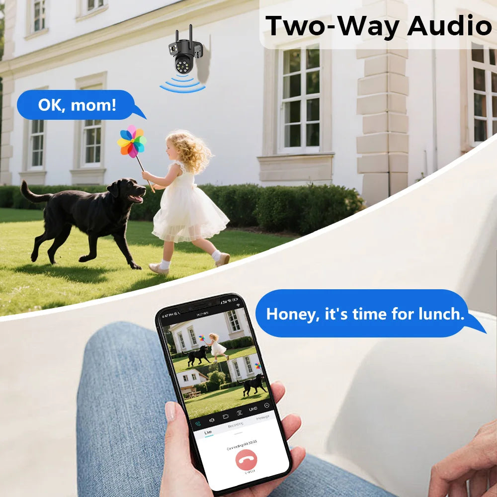 Dual Screen WiFi Security Camera 4K 8MP Dual Lens Surveillance Camera Human Detection Night Vision 5X Zoom Home Outdoor Security