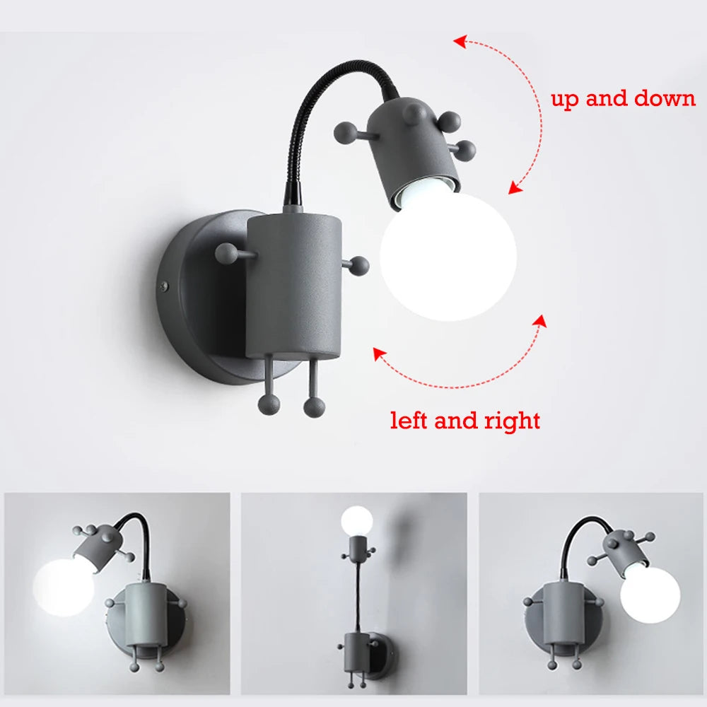 Modern LED  Wall Lamp Nordic Cartoon Doll Wall Lights  American Creative Metal Robot Sconce for Kids Baby Room Living Bedroom
