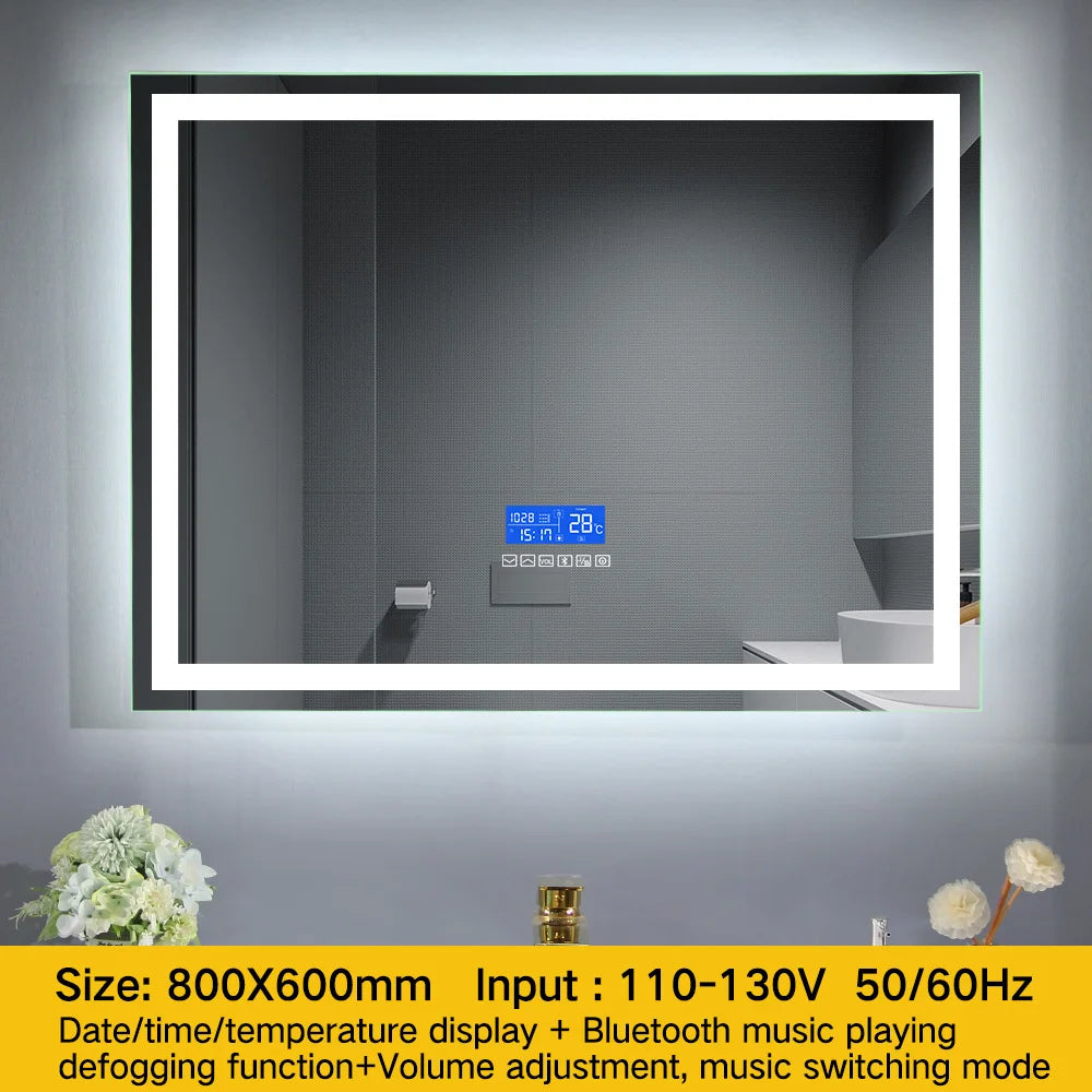 Smart Bathroom Touch Switch Screen Mirror Glass Wifi Washroom Espejo Vanity Led Light Wall Bath Mirror