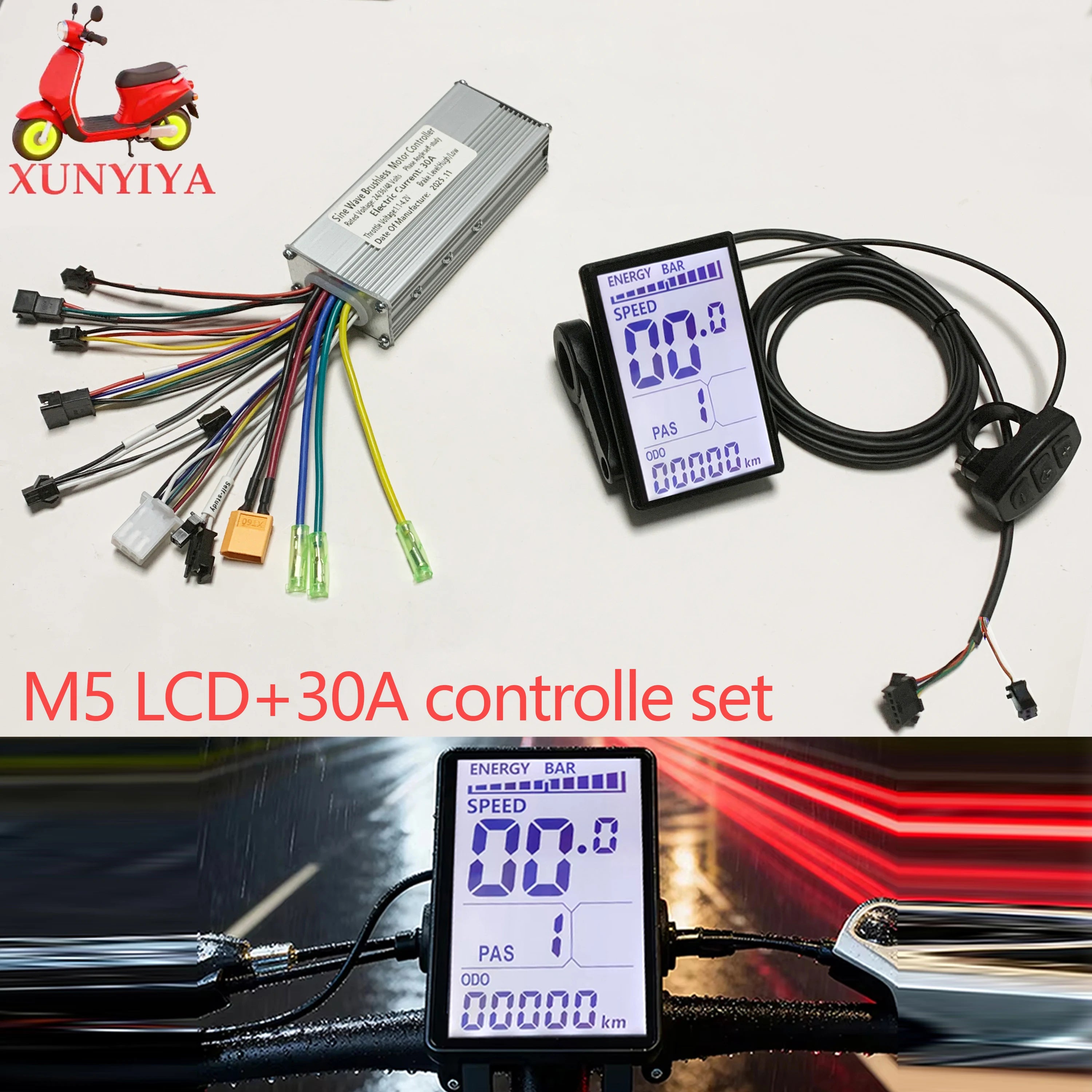 24V 36V 48V 30A 1000W Lithium Battery Controller with M5 LCD display Kit for Communication Protocol UART No.2 E-Scooter repair