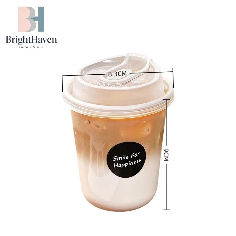 10pcs Transparent Coffee Cups With Lids U-shaped Disposable Cups For Hot Drink Milk Tea Takeaway Beverage Cups B.H