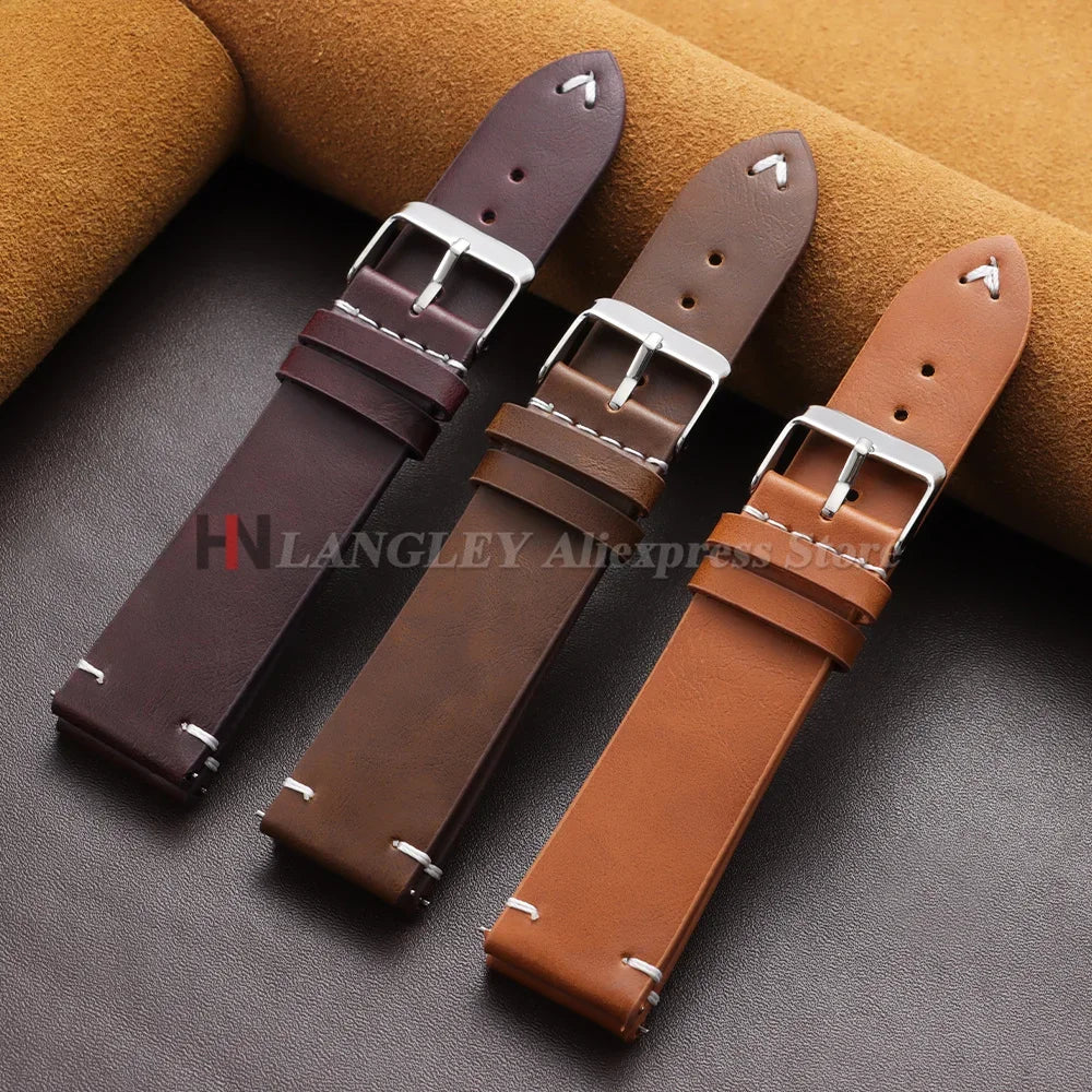 18mm 20mm 22mm Vintage Oil Wax Leather Watch Band Brown Black Cowhide Straps Quick Release Universal Bracelet for Men Wristbands