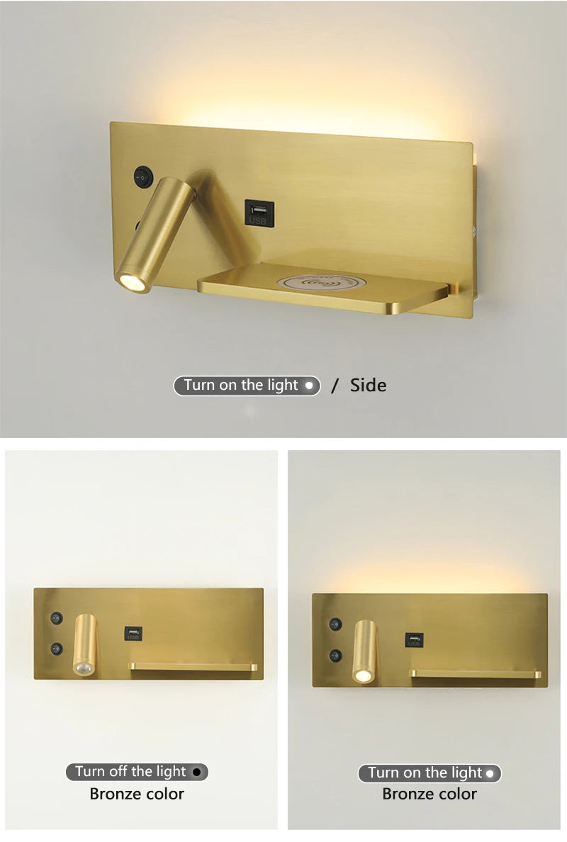 Modern LED Wall Lamp with Wireless Charger Simple Creative USB Interface Night Light Suitable for Living Room Bedroom Study