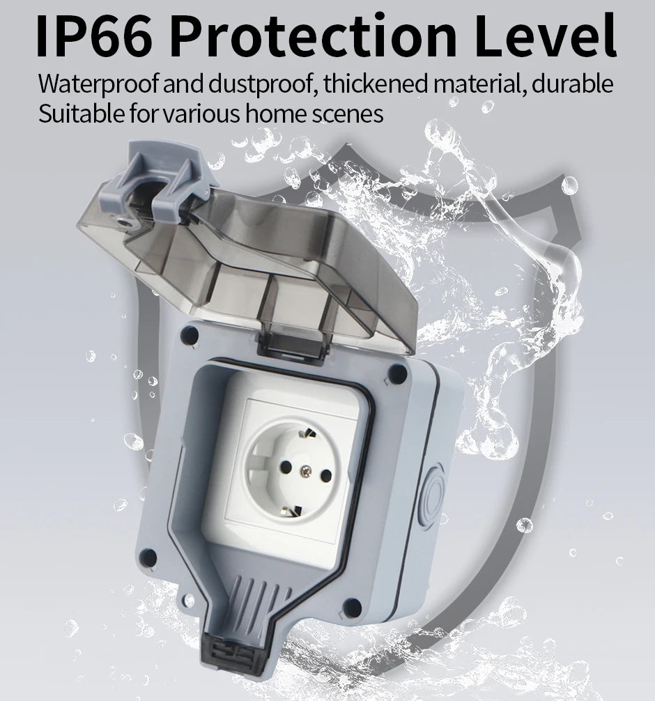 GTRIC Waterproof Outdoor Plug Electrical Sockets 250V AC IP66 DustProof Waterproof Socket With Switch Outside Master Plug