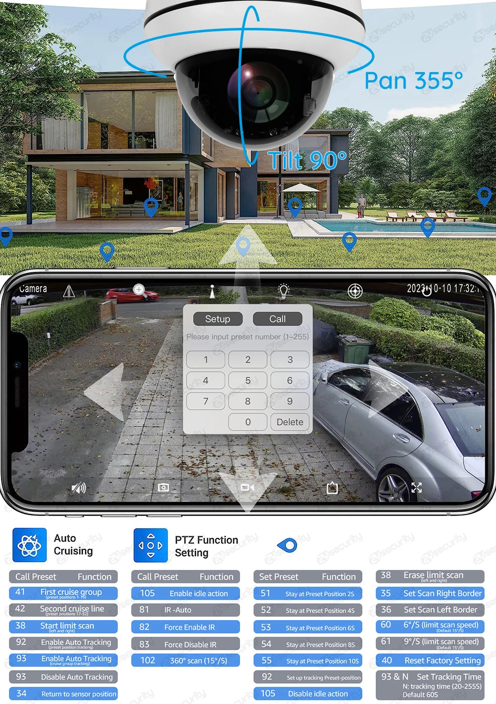 4K 8MP Wifi Dome PTZ Camera Outdoor Humanoid Tracking IP Camera Indoor 2-way Audio Wireless Home Security Surveillance Cameras