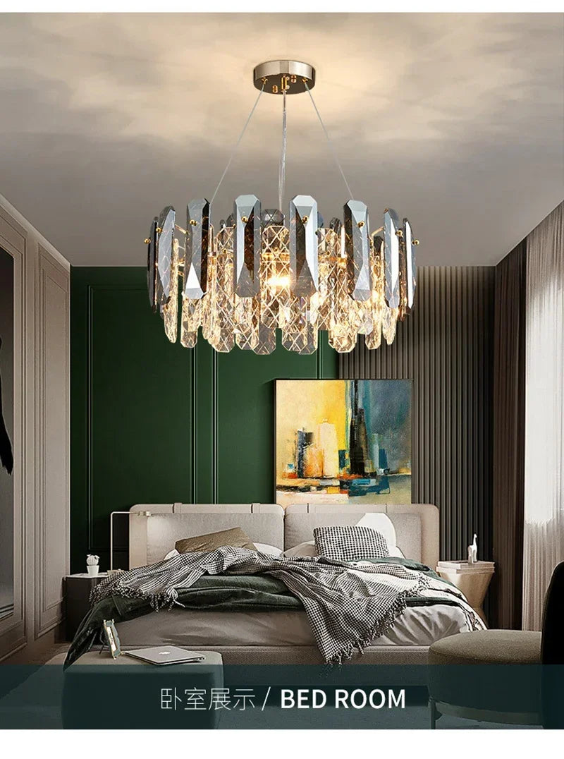Postmodern Light Luxury LED Crystal Chandelier Atmosphere Dining Room High-end Home Bedroom Kitchen Living Room Pendant Lights