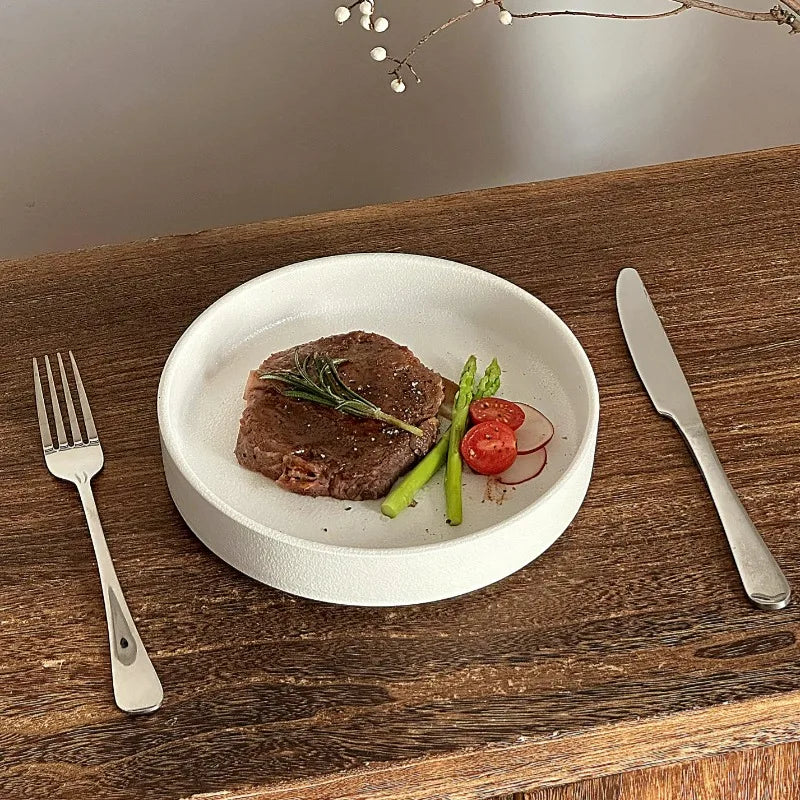 Black White Matte Ceramic Deep Plate Soup Bowl Plates Salad Plate Vintage Round Fruit Plates Western Steak Main Course Plate
