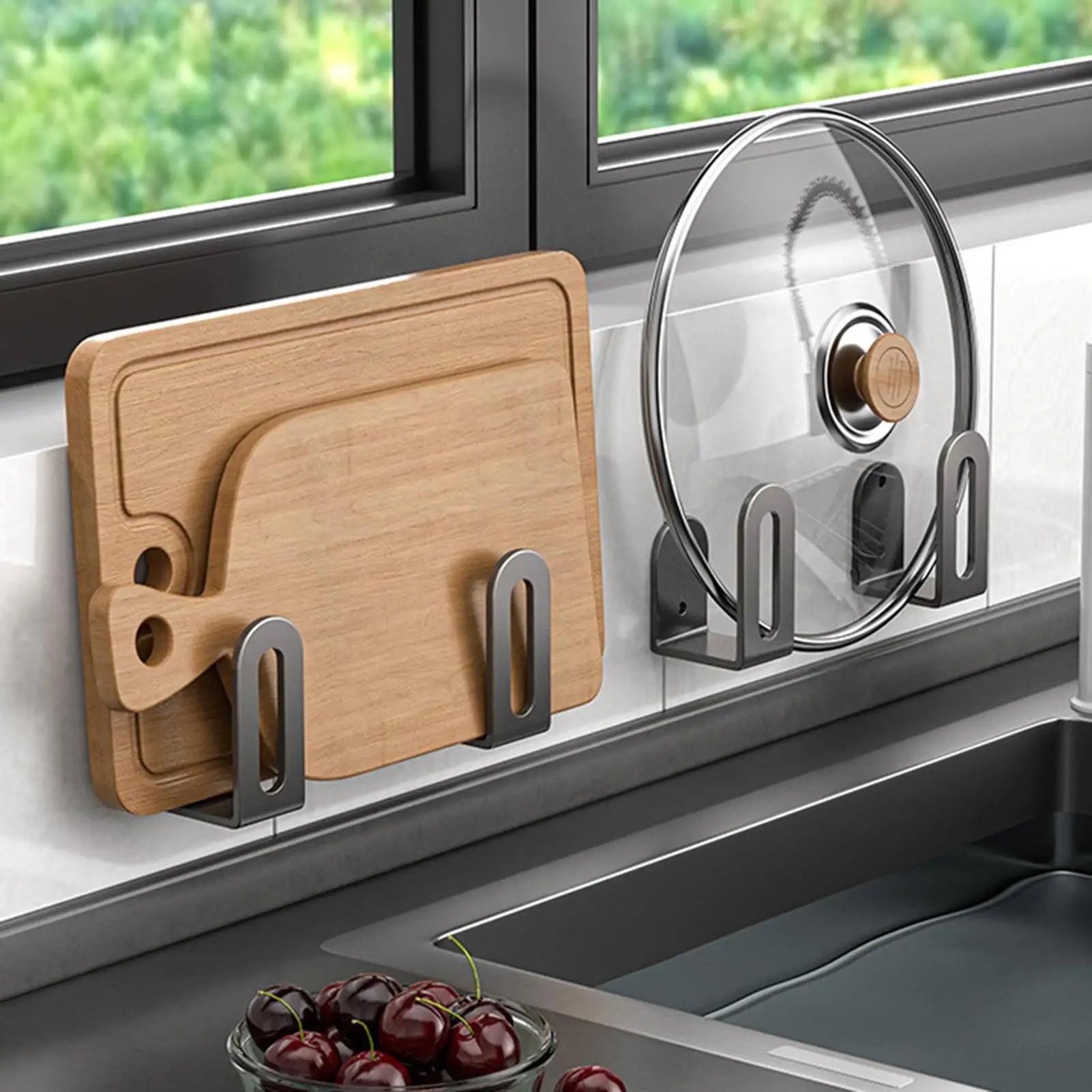 Kitchen Storage Rack For Cutting Board Pot Cover Sink Sponge Organizer Bathroom Wall Mounted Multifunctional Organizer Rack