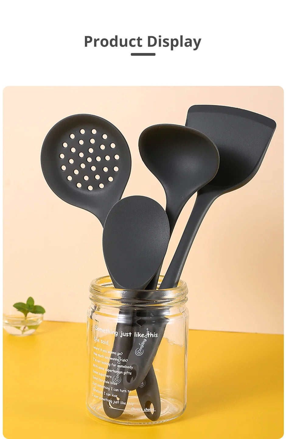 Thickened gray silicone kitchen utensils, kitchen spatula, soup spoon, kitchen multifunctional cooking silicone spatula