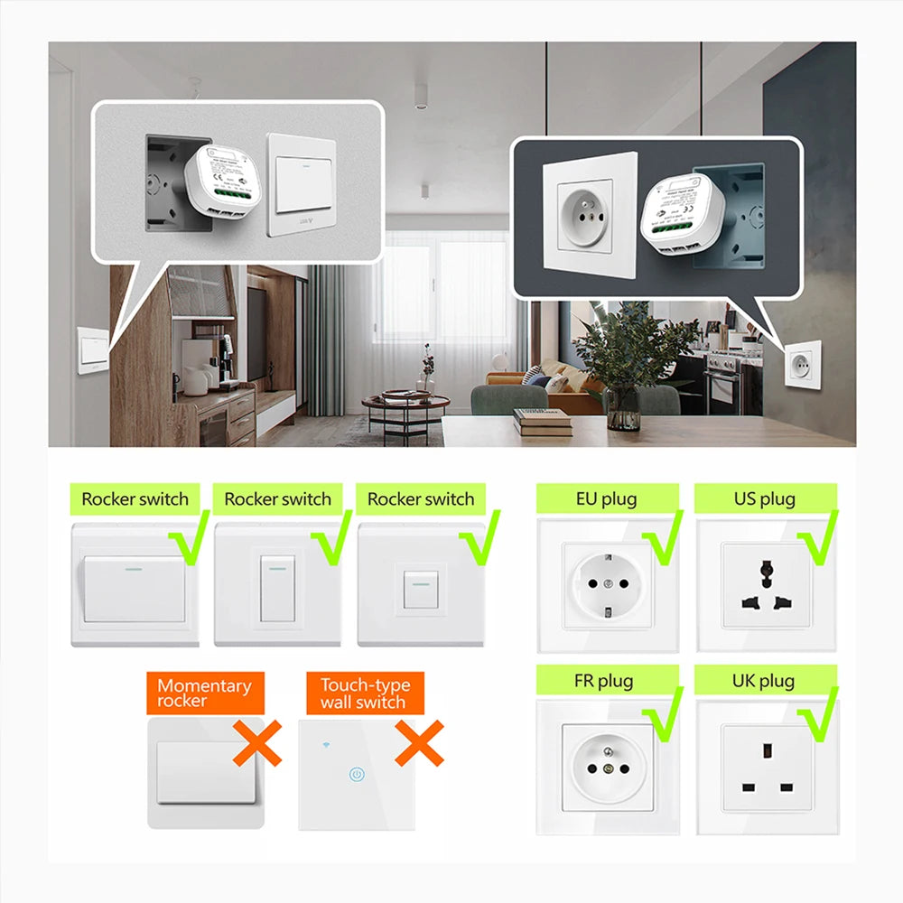 TUYA wifi RF433 Self Powered Wireless Switch Without Battery Remote Control waterproof home Wall panel Light Switch AC110V 220V