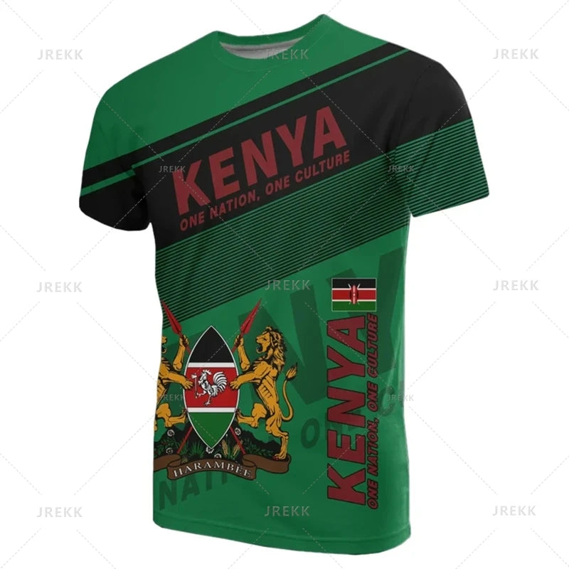 3D Kenya National IndependenceDay Printed T Shirt The Republic-of Kenya Emblem Falg Graphic Short Sleeves Vintage Tee Shirts Top
