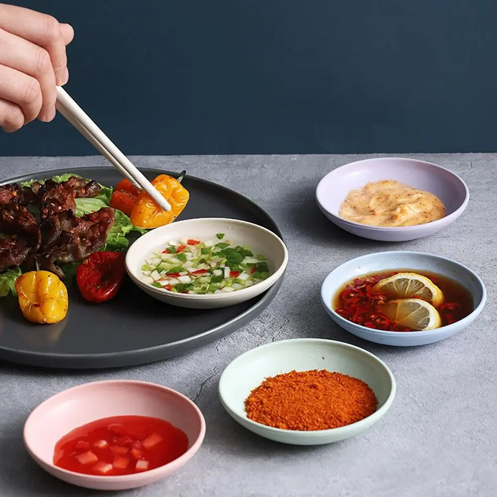 Durable Wheat Straw Seasoning Dish Kitchen Utensils Tableware Snack Plate Leaf Round Shape Tableware Bowl Barbecue