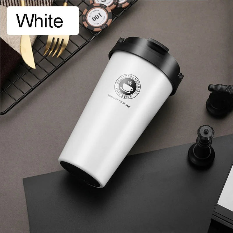 New American Simple Coffee Cup Portable Office Large-capacity Double-layer Vacuum Thermos Cup with Rope Seamless Lined Mug