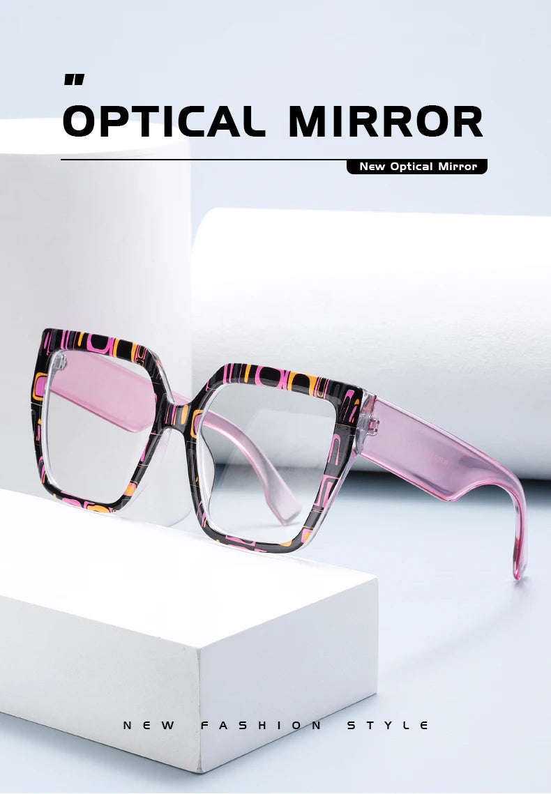 Classic Striped Personality Cat-Eye Square Frame for Women, Textured Anti-Blue Light Glasses Frame, Women's Bohemian Style Commuter and Street Style Decorative Glasses, Suitable for Office, Computer, and Gaming Use