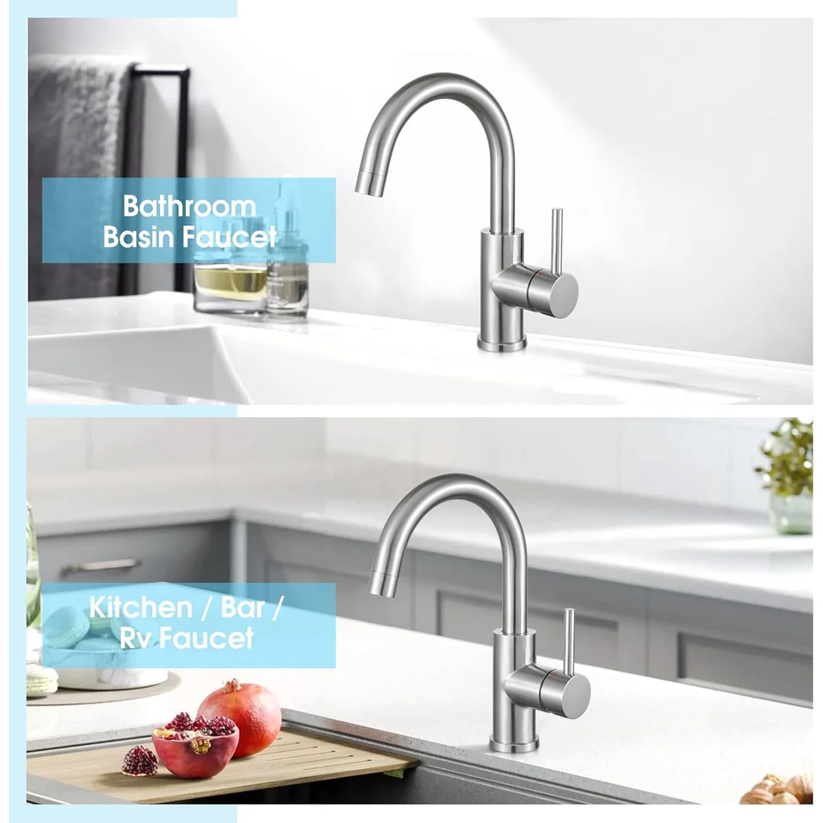 Bathroom Basin Faucet 304 Stainless Steel Hot Cold Wash Mixer Crane Tap 360 Rotation Sink Faucets Single Lever Tap For Bathroom