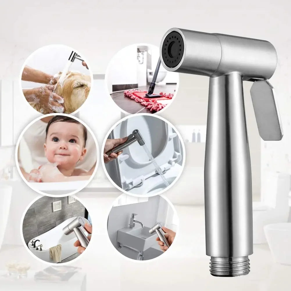 Handheld Toilet Bidet Faucet Sprayer Stainless Steel Bathroom Bidet Spraye Set Hand Sprayer Shower Head Self Cleaning No Punch