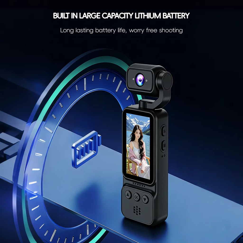 1080P HD Video Recording Camera - High Definition 180° Manual Rotation Lens Camera, Portable Rechargeable Vlog Camera