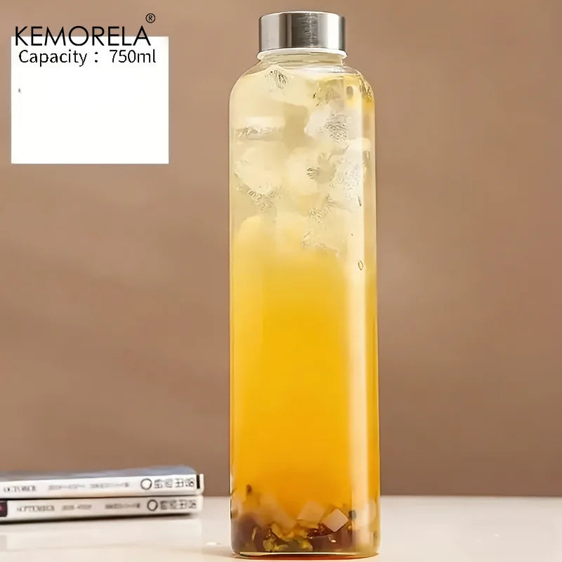 Glass Sports Water Bottle with Lid Leak-Proof And Heat-Resistant 500/750/1000ML for Travel And Storing Such As Juices, Smoothies