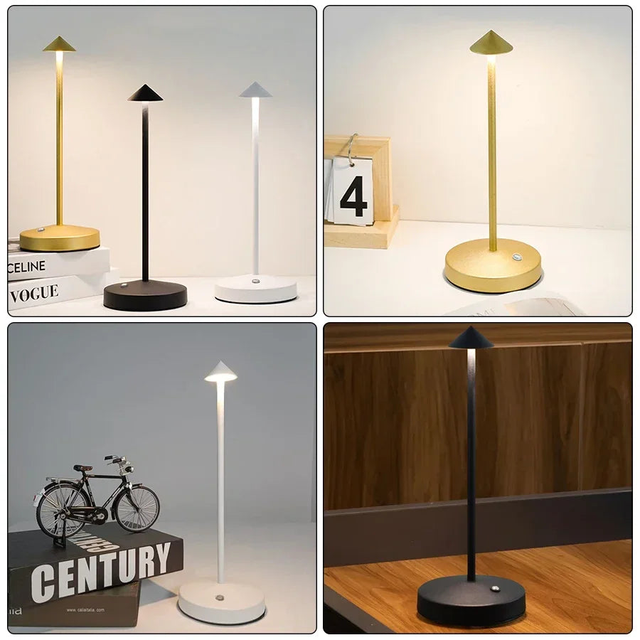 Modern Led Desk Lamp, Wireless, Adjustable Lighting, Dimmable, Touch Control, Rechargeable Lithium Battery, 800Mah, USB Powered, Button Control, Matte Plastic Metal Surface, Pointed Top, Solid Color, Dreamy Theme, Cute, Light