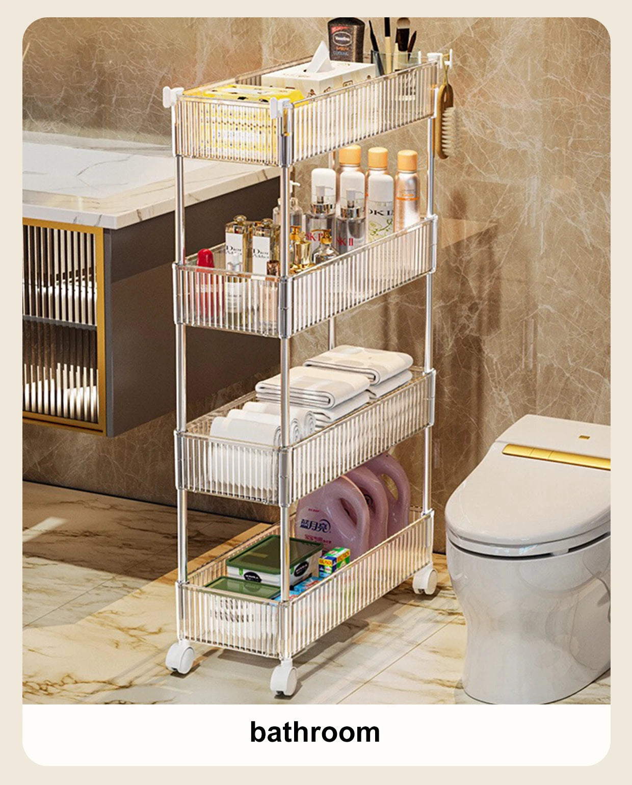 Mobile Storage Rack Trolley Organizer With Wheels Acrylic Narrow Slit Storage Cabinet Bathroom Home Multi-layer Organizer