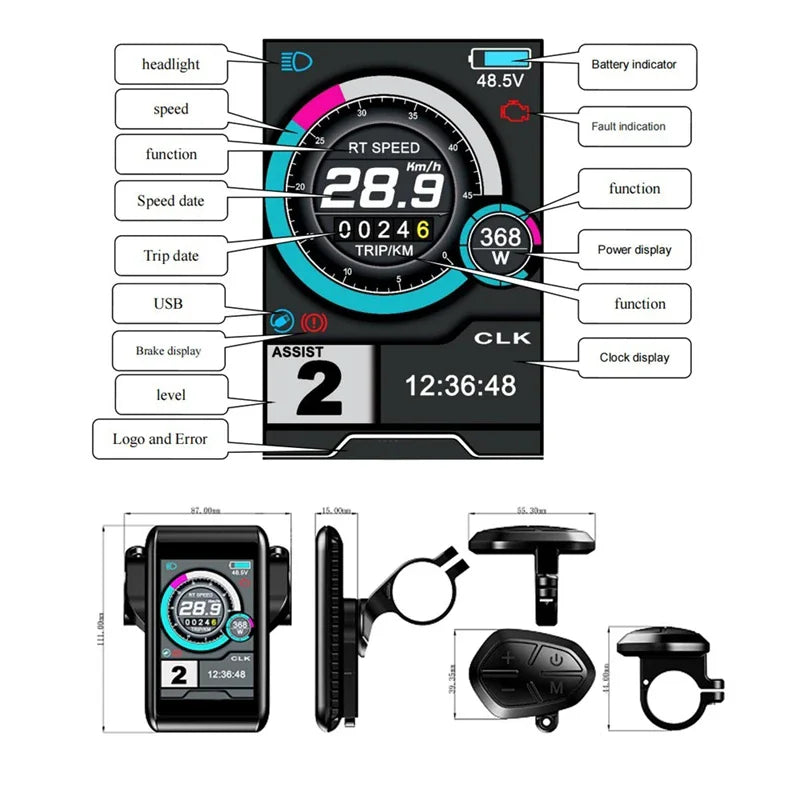 Electric Bike 30A Brushless Controller with SM Plug for 1000W Motor with LCD Display Panel S800 S830 E-scooter Meter Control UKC