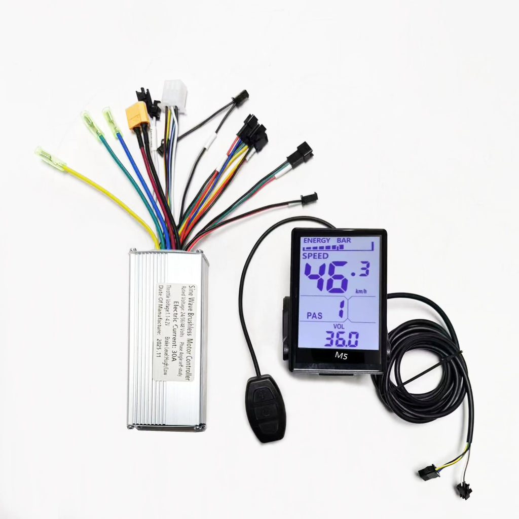 E-Bike 24v 36v 48v Sine Wave Brushless 3Mode Controller 30A 750W-1000W with M5 LCD Display Screen UART No.2 for E-Scooter Repair