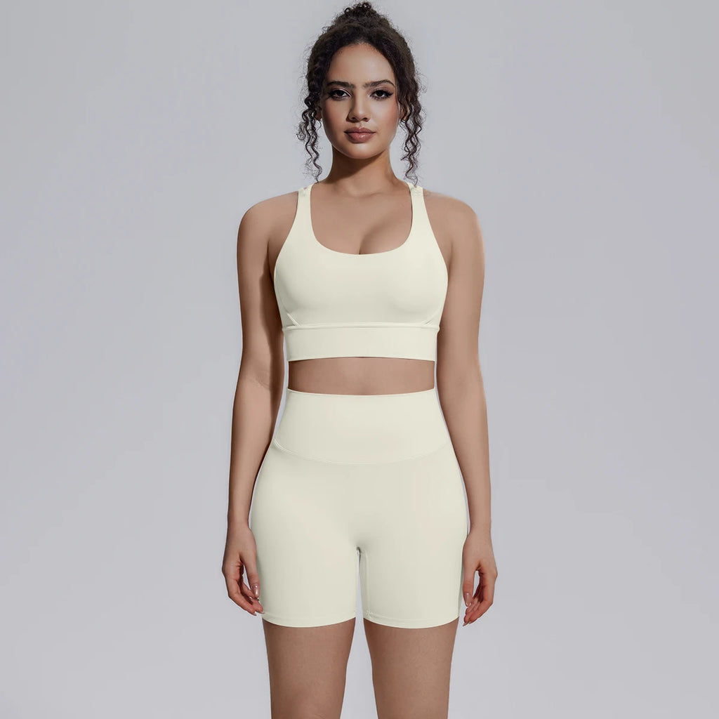 2PCS/set Yoga Set Summer Breathable Running Cycling Backless Sports Bra High Waist Peach Buttocks Fitness Shorts Gym Yoga Set