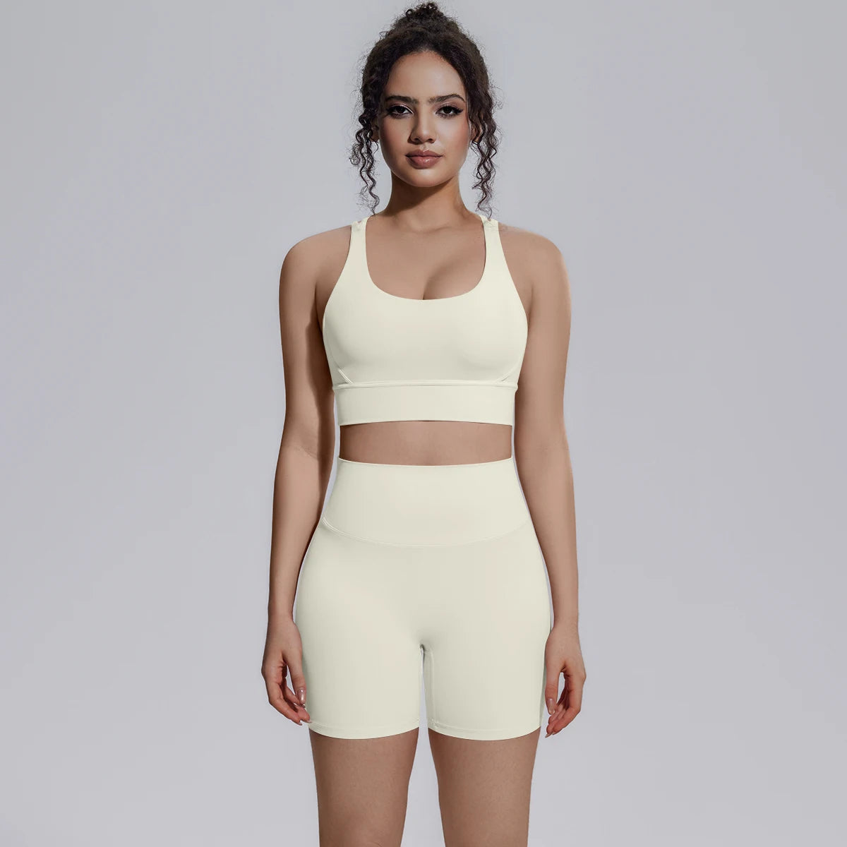 2PCS/set Yoga Set Summer Breathable Running Cycling Backless Sports Bra High Waist Peach Buttocks Fitness Shorts Gym Yoga Set