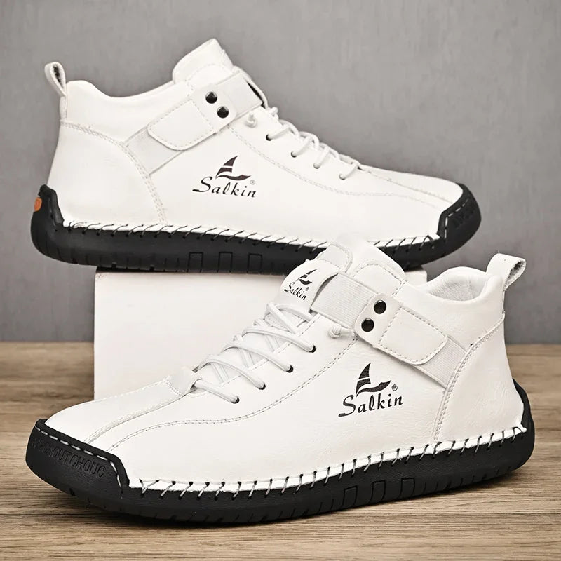 New Leather Casual Men Shoes Design Sneakers Man Breathable Leather Shoes Outdoor Men Ankle Boots