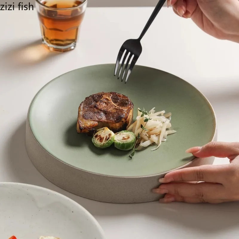 Retro Cylindrical Ceramic Plate Pasta Dish Dessert Snack Plate Steak Plate Sushi Plates Restaurant Molecular Cuisine Tableware