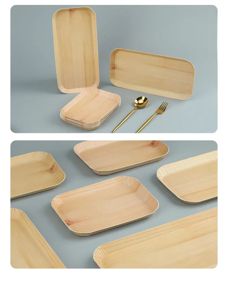 10 PCS Disposable Desserts Plates Wood Grain Tray Vegetable Dessert Plates Kitchen Dishes Ideal For Parties, Families, Outdoors