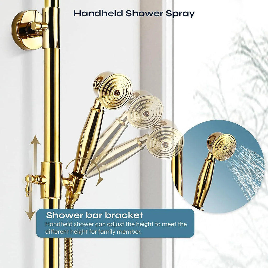 ZAPPO Antique Shower Set Wall Bathroom Bath Shower Faucet Rainfall Brass Shower System with Swivel Spout Mixer Tap Sliding Bar