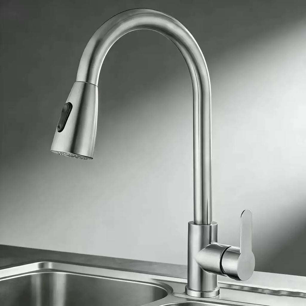 Stainless steel kitchen faucet single hole pull out spout kitchen sink mixer faucet flow spray head 360 swivel cleaning faucet