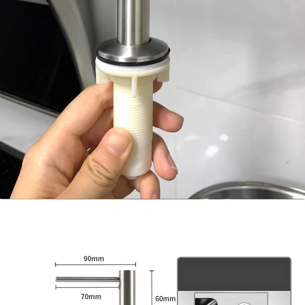 Slim Metal Head Liquid Soap Dispenser Kitchen Sink Bathroom Under Counter Lotion Holder Pump Dish Wash Detergent Silicone Tube