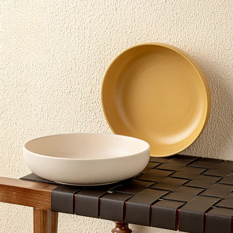 8 inches Porcelain Round Deep Bowl,Kitchen Tableware,Large Soup Salad Bowls,Dinner Plate,Microwave,Dishwasher,Safe,Dinnerware