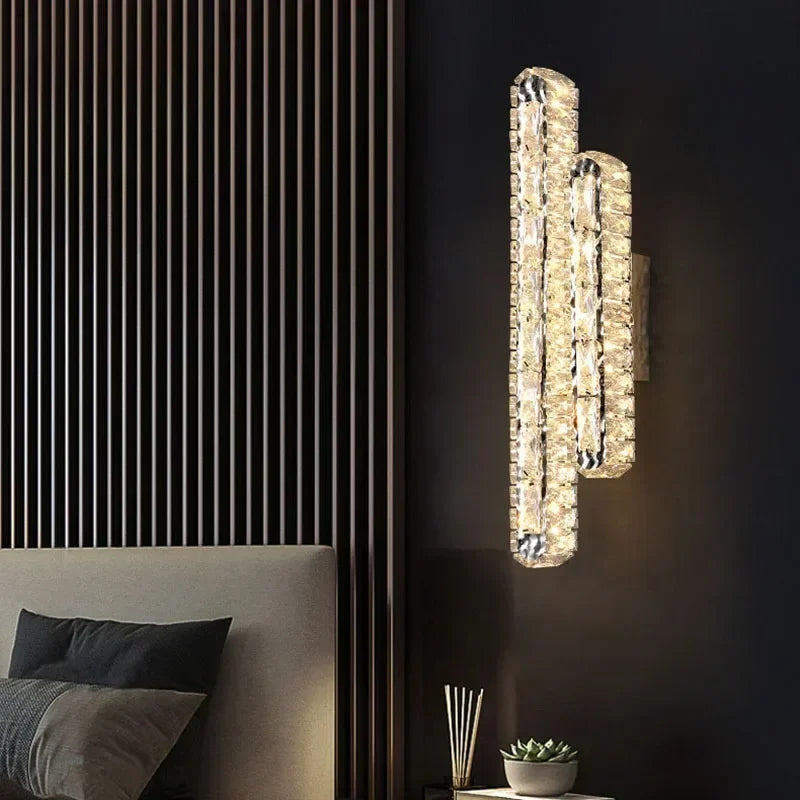 Luxury Modern LED Crystal Remote Control Wall Lamps for Living Room Bedroom Decoration Indoor Lights Fixtures Home Wall Decor