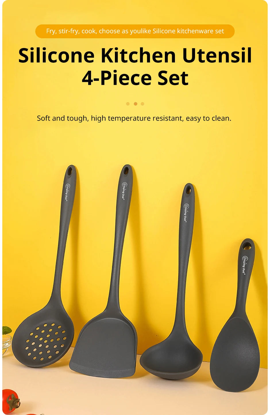 Thickened gray silicone kitchen utensils, kitchen spatula, soup spoon, kitchen multifunctional cooking silicone spatula