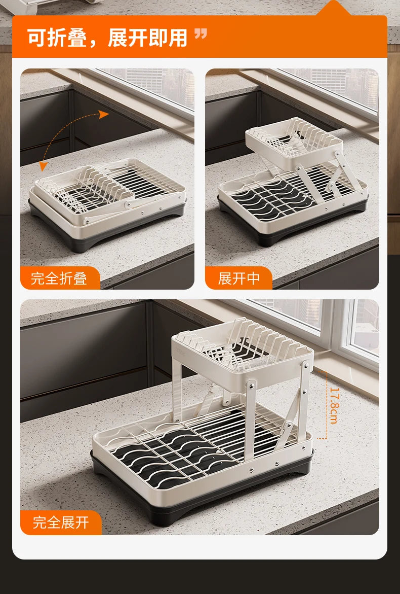 Kitchen Dish Draining Rack, Home Bowl and Plate Organizer, Countertop Storage Shelf, Multifunctional Dishware Organizer