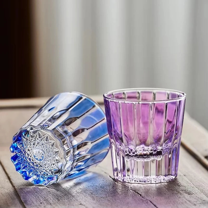 6.9oz 200ml Creative Vertical Stripes Whiskey Cocktail Glass Household Wine Glass Drinkware Ins Style Colorful Crystal Glass Cup