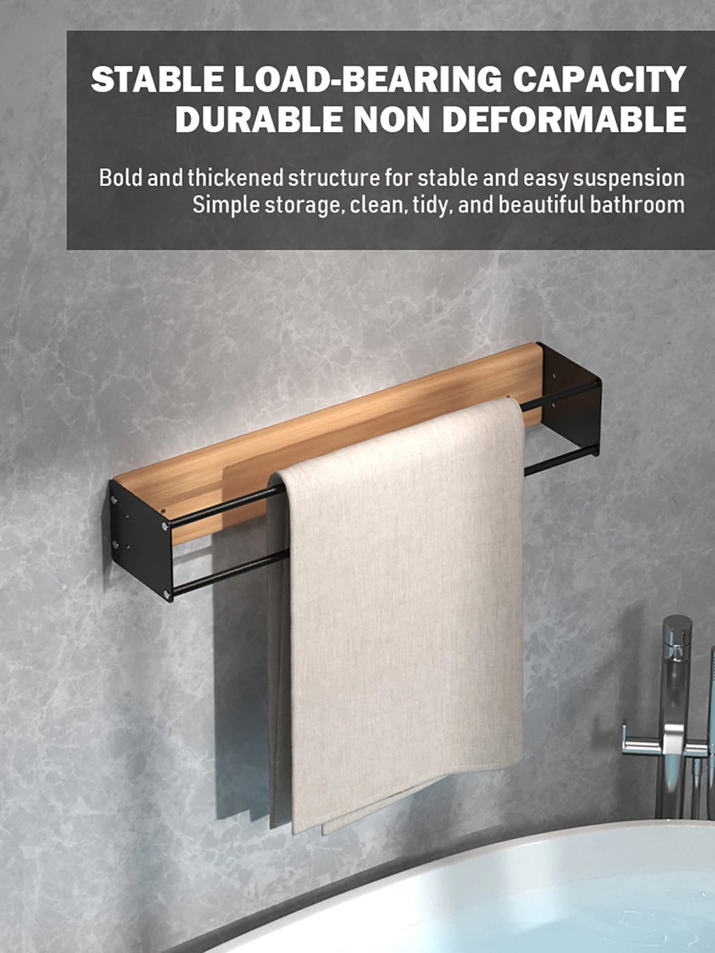 Bathroom wall mounted towel rack, bathroom decorative towel rack, towel hanging rack, roll towel storage, no drilling required