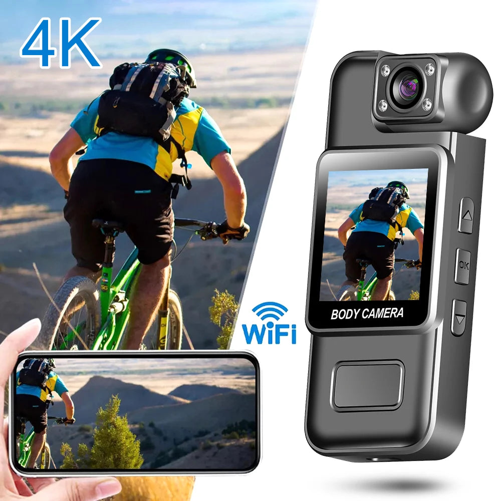 4K Ultra Hd Wifi Portable Body Camera Night Vision 180° Lens 8H Recording Motion Detection Mini Recorder For Cycling & Security
