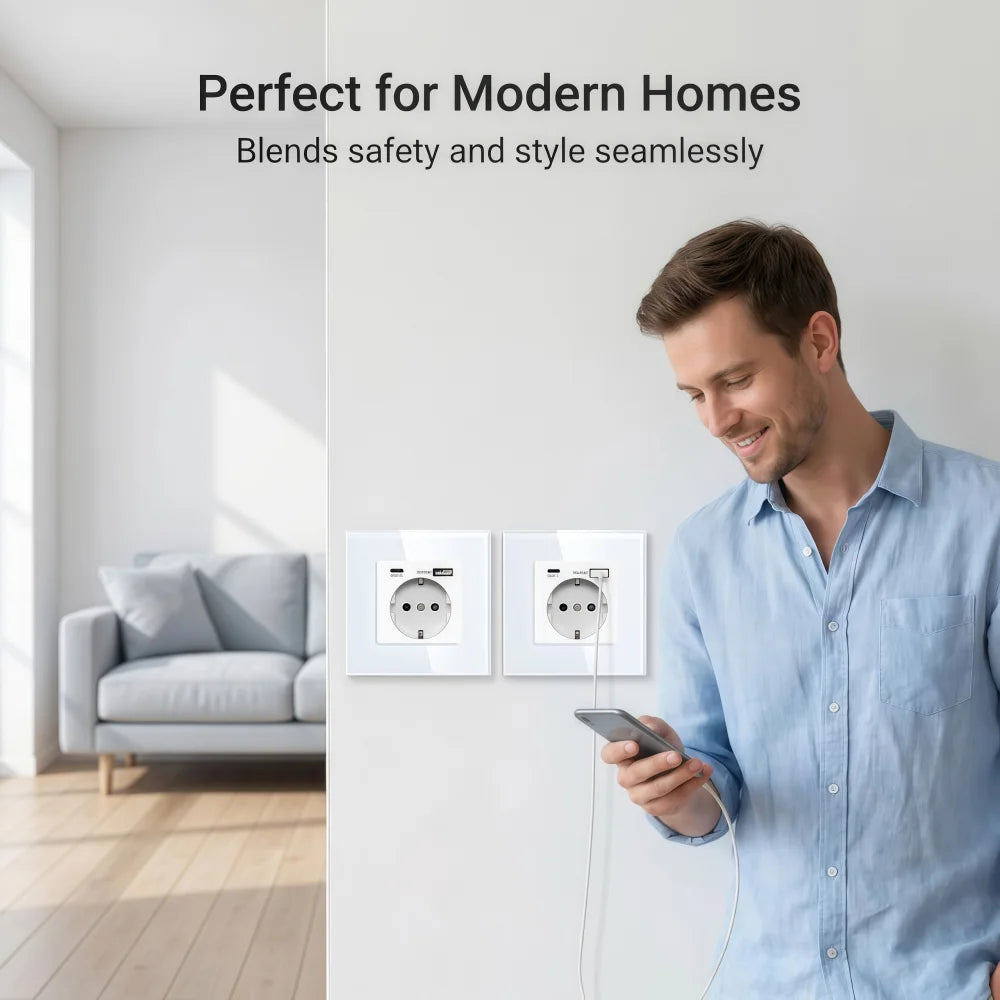 EU Standard Type-C USB Power Socket High-Quality Material Panels 16A Wall Embedded Electric Plug Outlet AC110V-250V Wall Socket