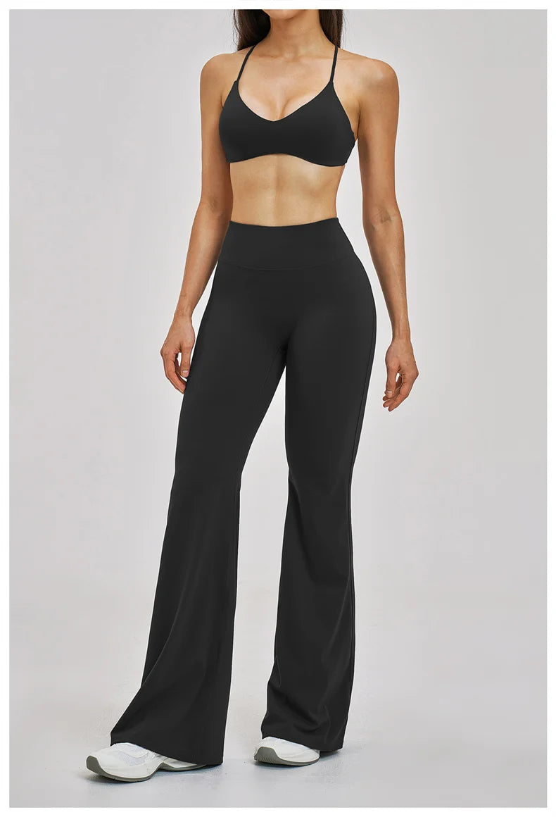 TRY TO BN Women's Tracksuit 2 Pieces Yoga Set Back Y Bra High Waist Leggings Flare Fitness Sportwear Workout Running Gym Clothes