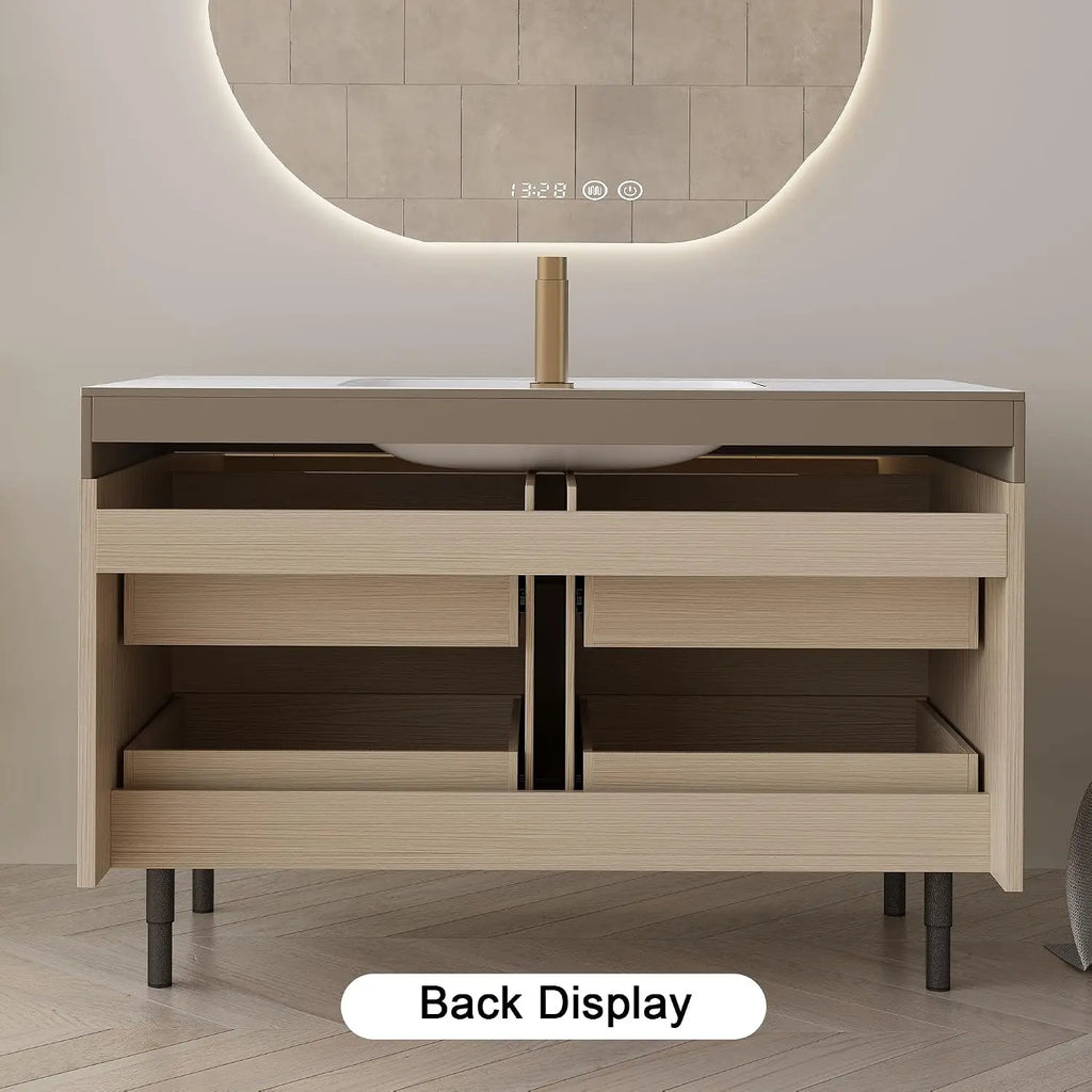 36" Modern Bathroom Vanity with Sintered Stone Top & Ceramic Sink – 4 Soft-Close Drawers, Waterproof Multi-Layer Wood, Custom